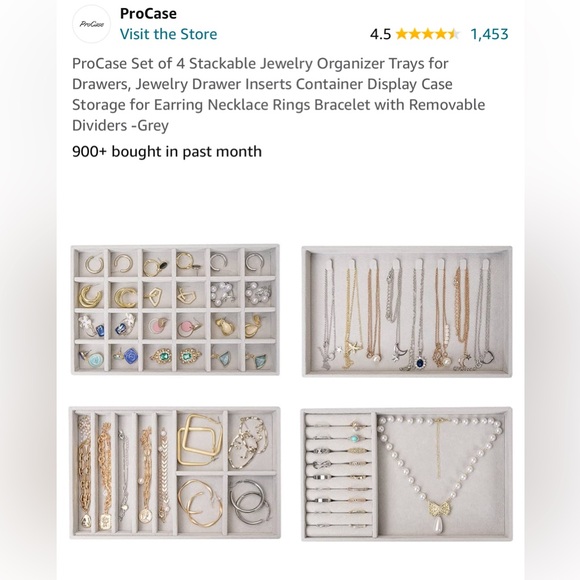 ProCase Set of 4 Jewelry Boxes Grey - Picture 2 of 7